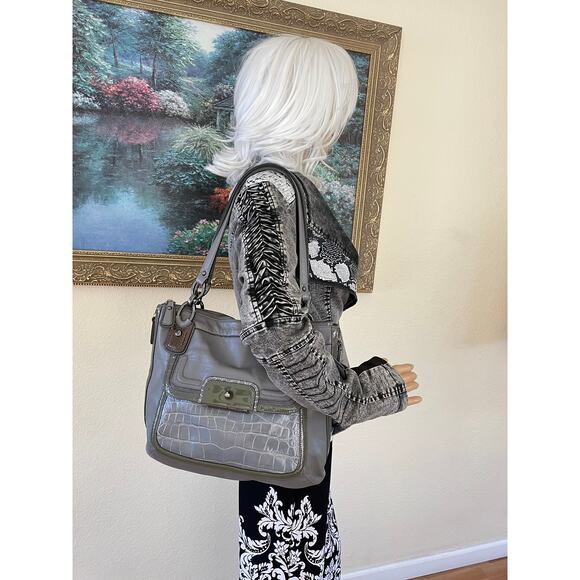 Coach Kristin gray croc Leather Hobo Crossbody Shoulder Bag Handbag tote 18302 - Picture 3 of 9